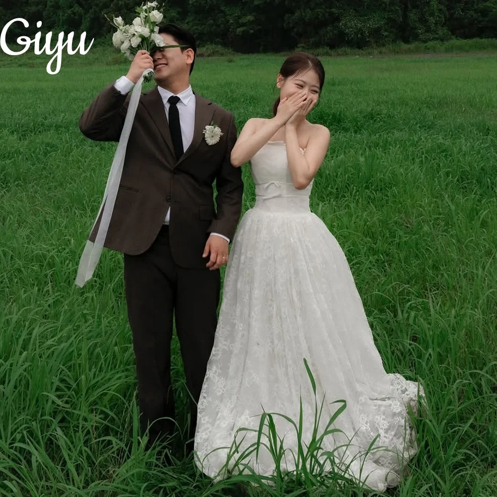 

Giyu New Fairy Strapless Lace A-line Wedding Dresses Bow Sleeveless Floor Length Bridal Gowns Korea Photoshoot Customized 2025