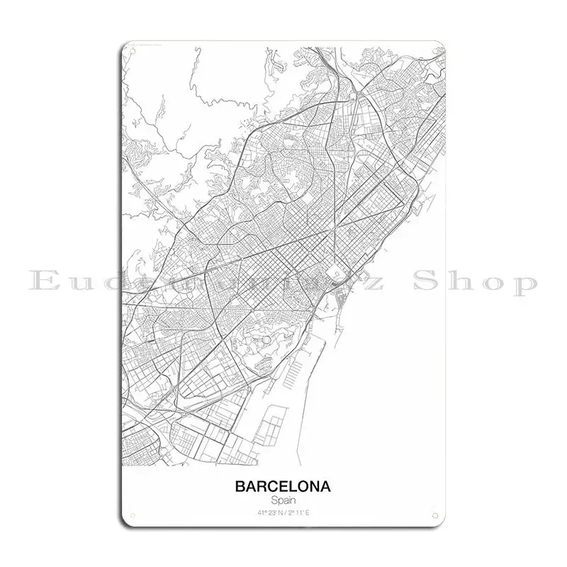 Barcelona Minimalist Map Metal Plaque Poster Printing Home Home Cinema Designs Tin Sign Poster