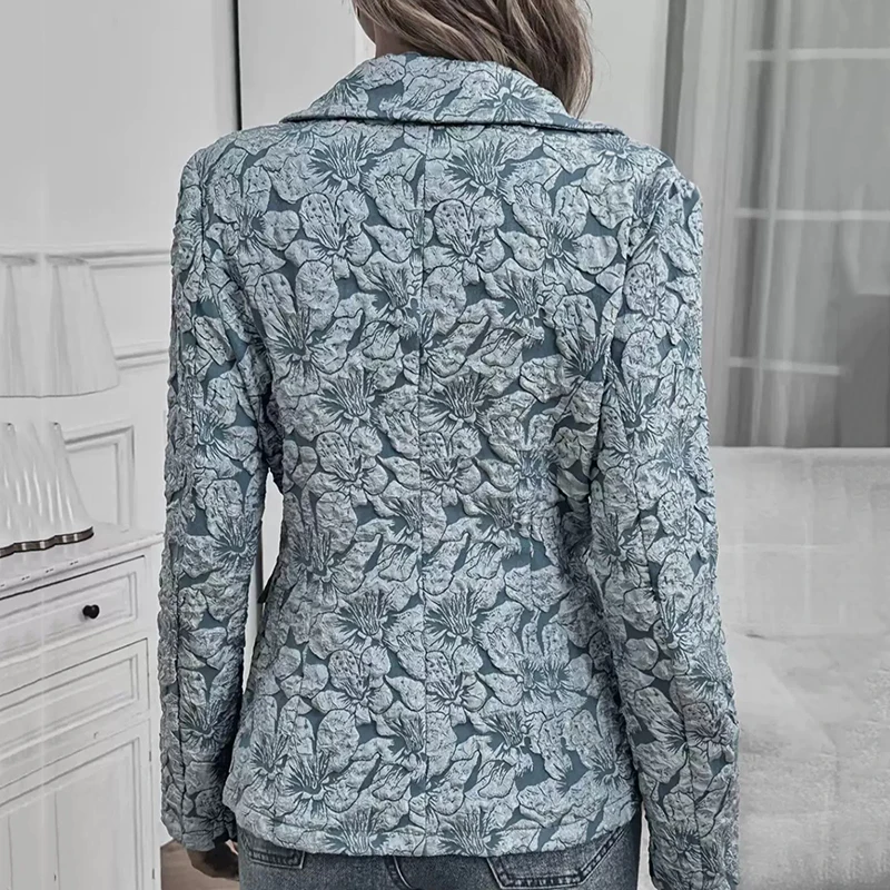 Fashionable Casual Turn Over Collar Women's Spring Autumn Short Jacket 2026 New Vintage Women's Jacquard Slim Women Suit H782