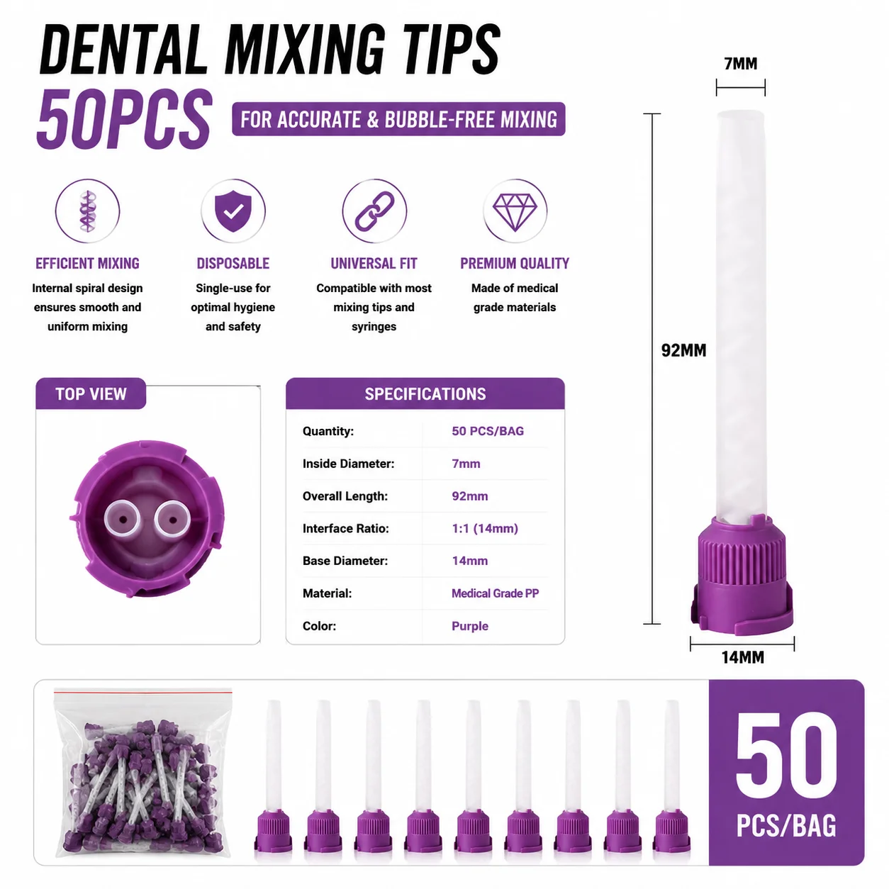50/100 Stück Dental-Mischspitzen Einweg-Mixer 1:1 Gelbe Mischspitzen Einweg-Zahnmedizin-Mischspülungen Mischrohr