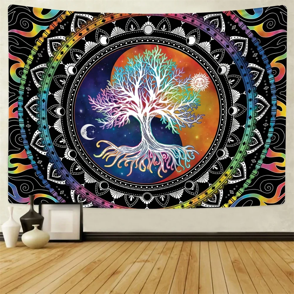 Home Decor Spiritual Wall Hanging Tree of Life Wall Hanging Bedroom Aesthetics Black and White Yin Yang Tapestry