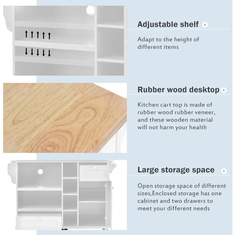 عربة جزيرة المطبخ مع خزانة تخزين و5 عجلات دوارة، عربة طعام محمولة مع سطح مكتب من الخشب الصلب وخزانة الميكروويف، برتقة