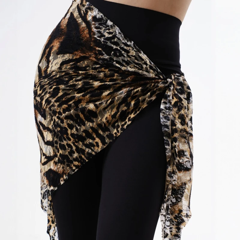New Chacha Leopard Wrap Skirt Tie Latin Dance Skirt Women Rumba Ballroom Dance Skirts Stage Dancing Training Wear SL13595