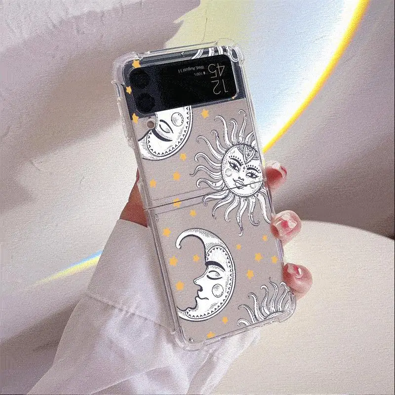 

Sun Funny Face Art Moon Star phone Case for Samsung Galaxy Z Flip 3 Z Flip 4 ZFlip 5 5G zflip Flip3 Flip4 5 Airbag Fundas Cover