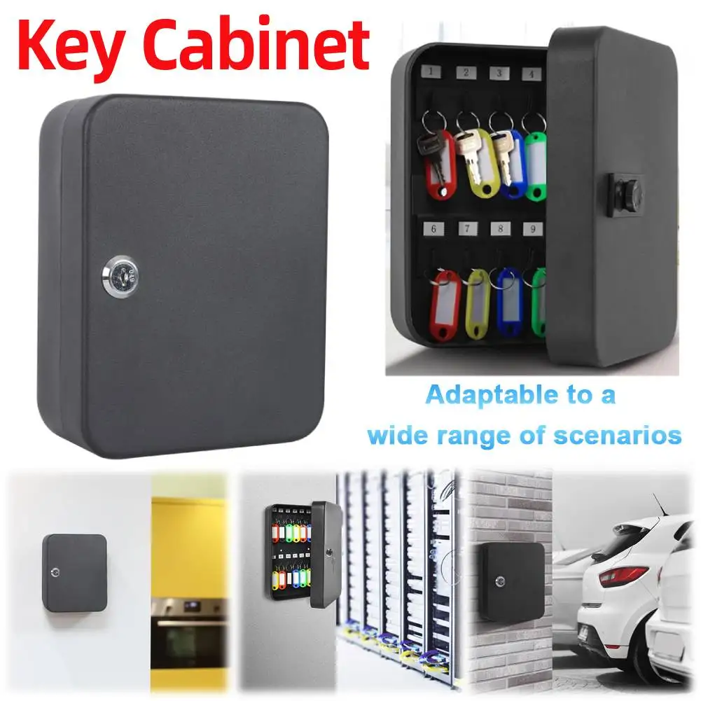 Locking Key Organizer Combination Key Cabinet 20 Key Hooks with Key/Code Lock Key Storage Lock Box Key Cabinet Security Lock Box