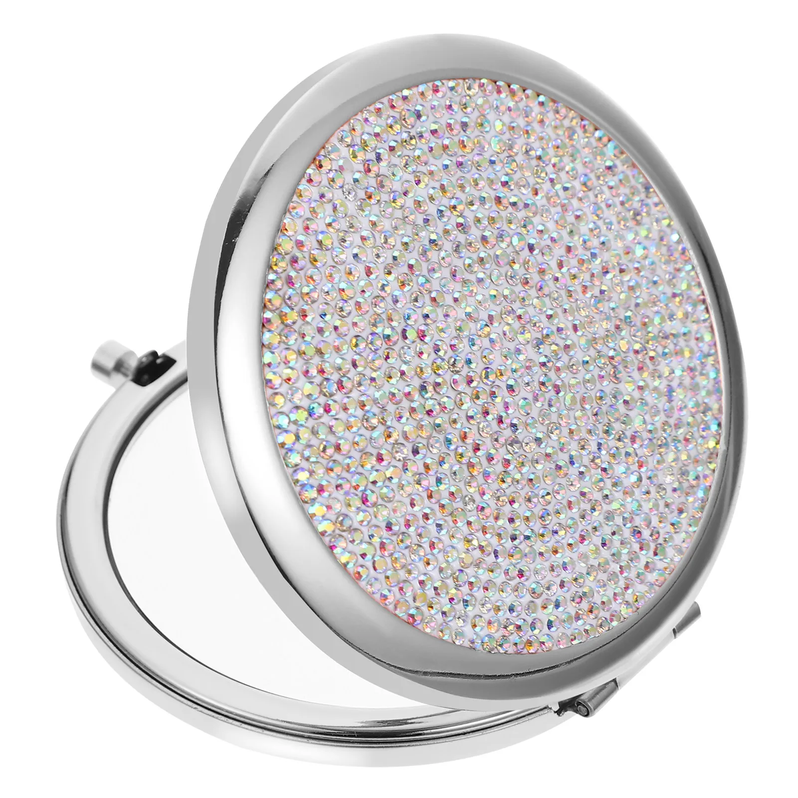 

Rhinestone Compact Makeup Mirror Double Side Foldable Portable Metal Outdoor Travel Mini Pocket Mirror Women Handbag Essential