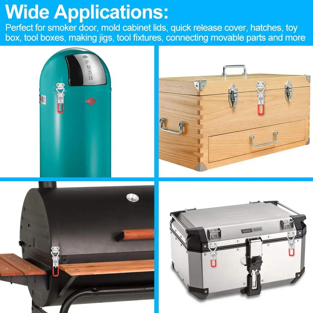 2/4 Stück Verstellbare Kniehebelverschlüsse, Hochleistungs-Kniehebelverschlüsse mit hoher Haltekraft, Zugverschlussklemme für Smoker-Deckel, Werkzeugkasten, Koffer – Detail 11