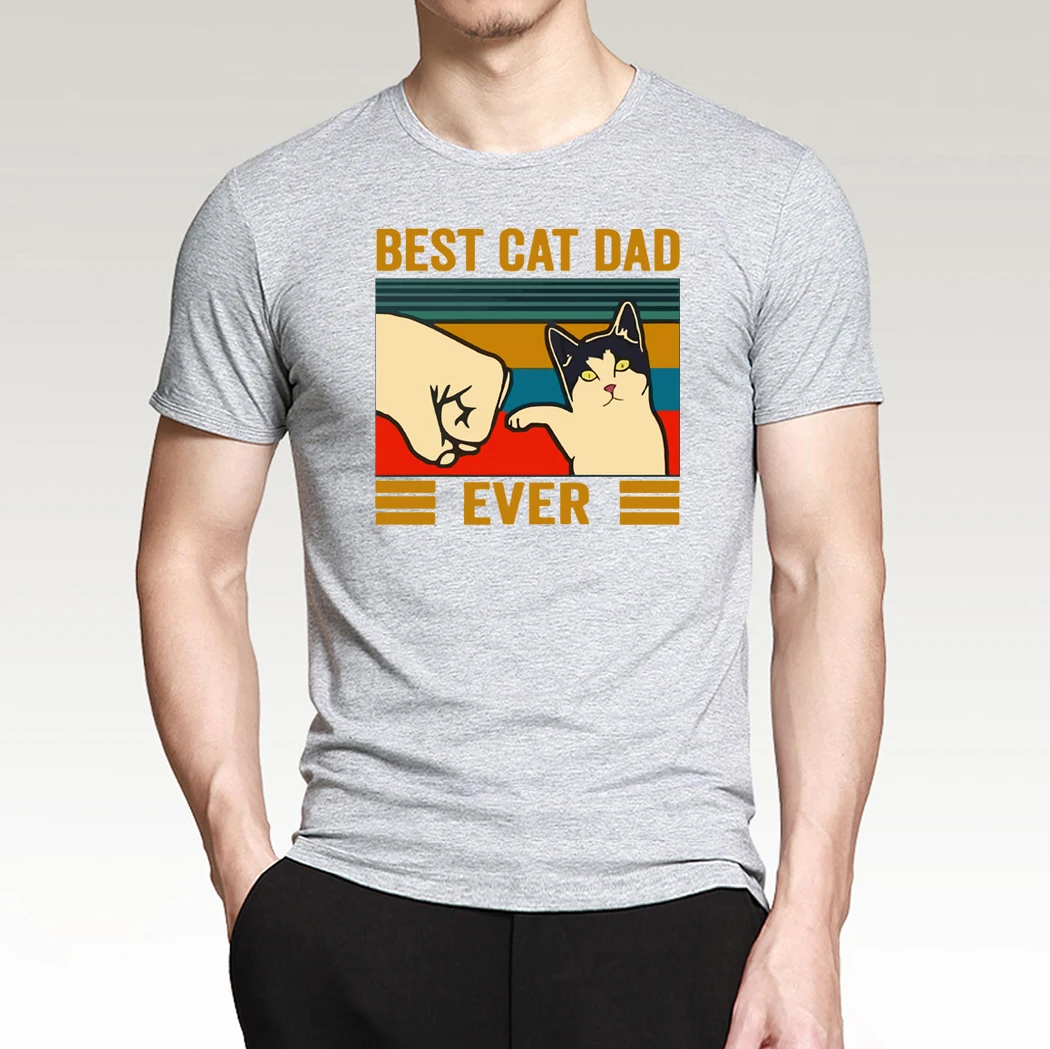 Best Cat Dad Ever Summer Men\'s T Shirt Cotton Short Sleeve Fashion Cute Streetwear Animal Cats Male Tops Casual Tshirt