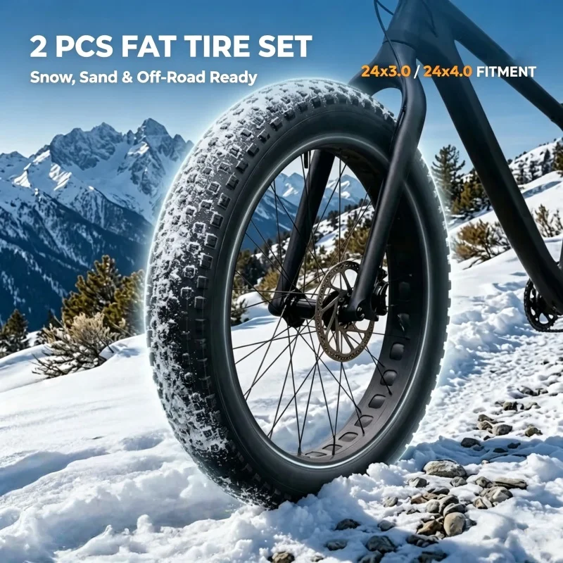 2PCS 24x3.0 24x4.0 Fat Tire Snow Mobile ATV Off Road Widened Outer Tires Heavy Duty Replacement Dune Beach Buggy All Terrain