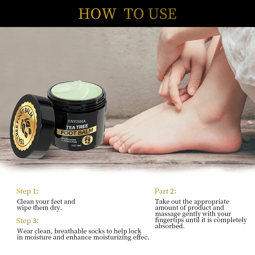 60g Teebaum-Fußpflegecreme, Maske für rissige Fersen, Hautglättung, intensive Feuchtigkeitspflege, Hornhautentferner, Reparatur, Anti-Trocknungs-Peeling – Detail 4