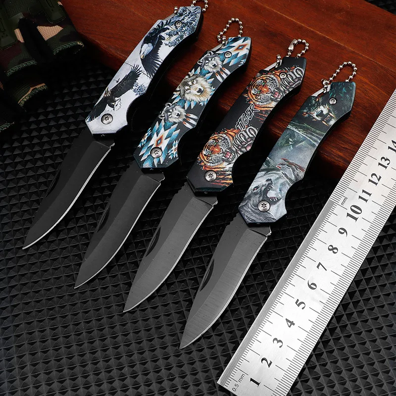 Stainless Steel Folding Knife PP Handle Paring Knife Small Kitchen Fruit Knife Outdoor Camping Meat Cutting Folding Knife Tanto