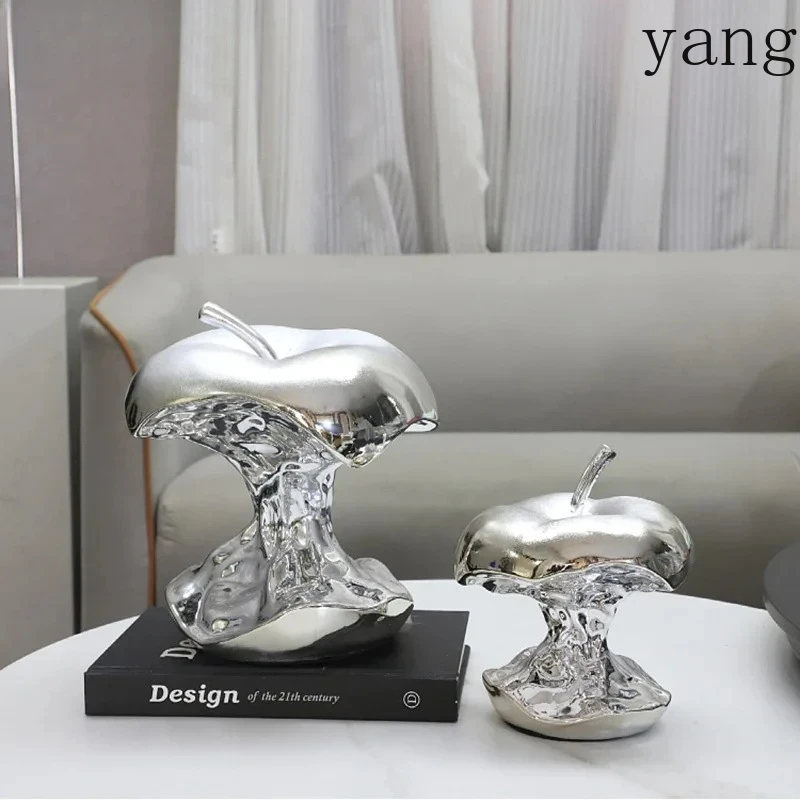 Silver Chipped Apple Resin Statue Delicious Fruits Modern Crafts Desk Decoration Ornaments Fruit Sculpture Room Aesthetics Decor