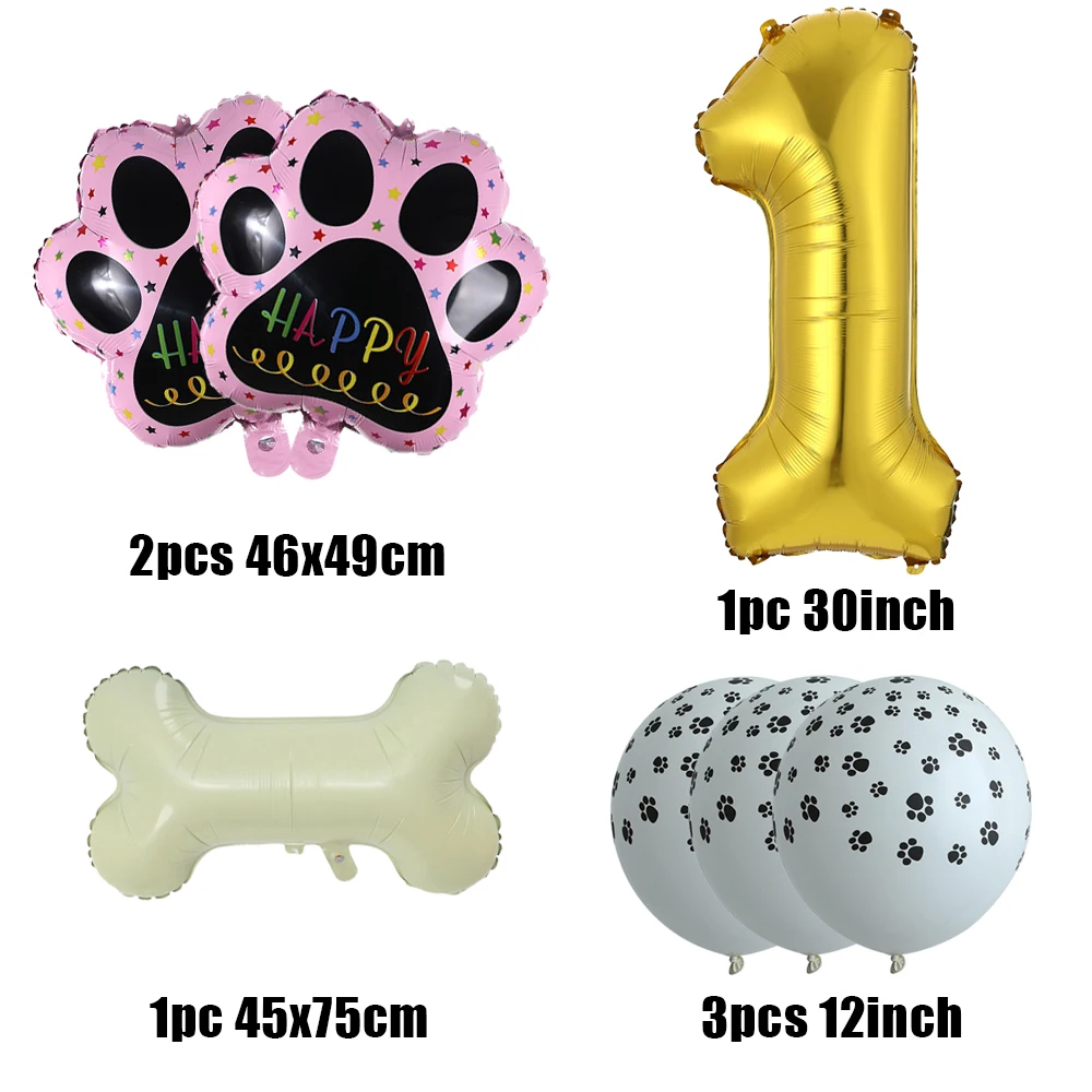 1set Pets Dog Paw Bone Foil Balloons Let's Pawty Balloon Party Supplies Paws Print Latex Balloons Dog Birthday Party Decorations