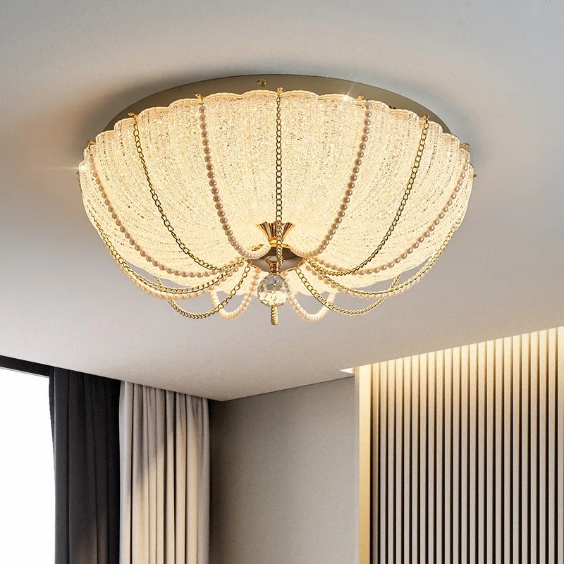 French Style bBedroom Ceiling Light, LED Circular Pumpkin Light, Luxurious Crystal Study, Master Bedroom Ceiling Light