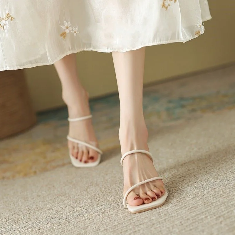 

Transparent High-heeled Sandals for Women, 2024 Summer New Style, Elegant Slippers, Fairy Thick Heels, Fashionable Sandals