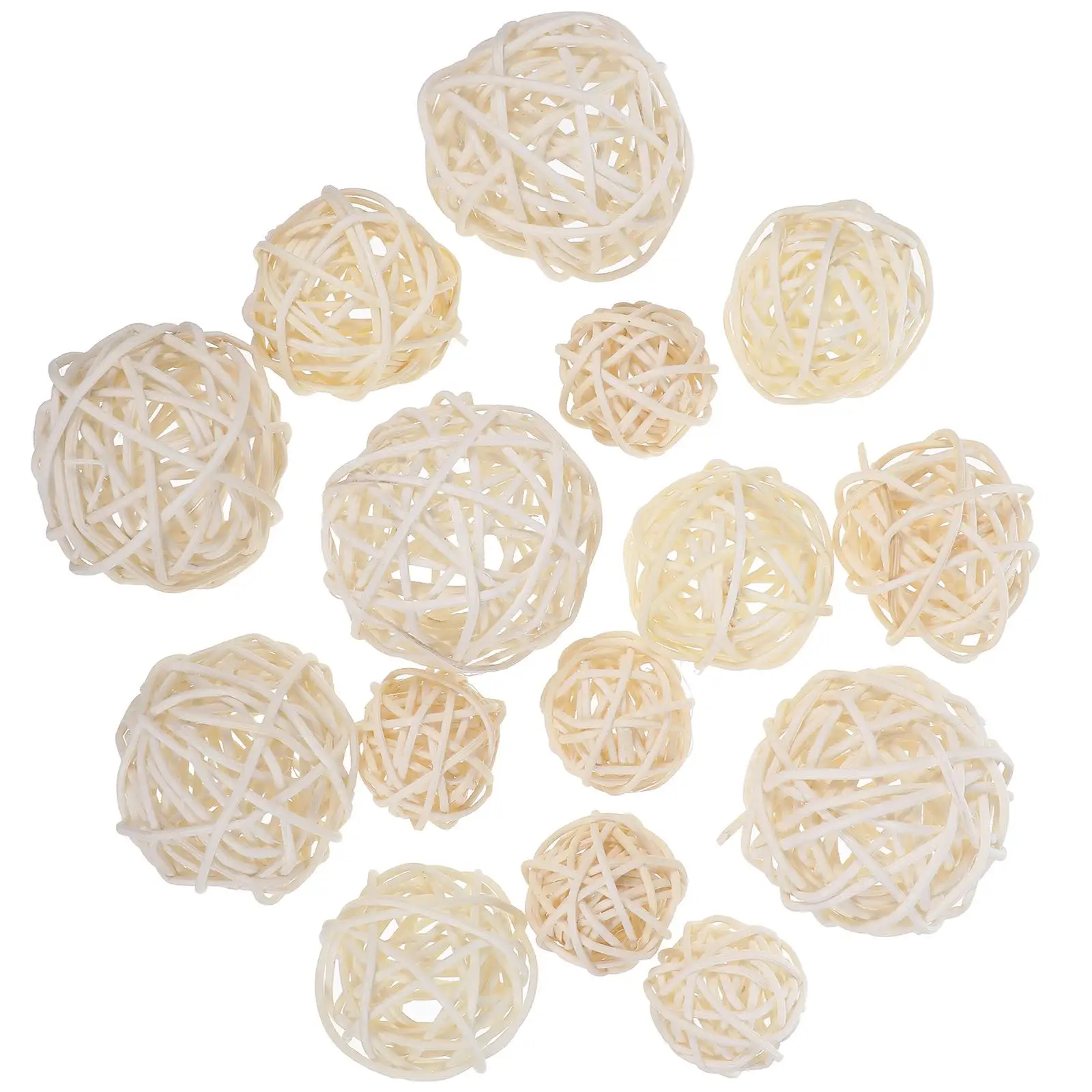 

15 Pcs Baskets Rattan Ball Decoration Set Decorative Balls Home Hanging Rattern Vintage White
