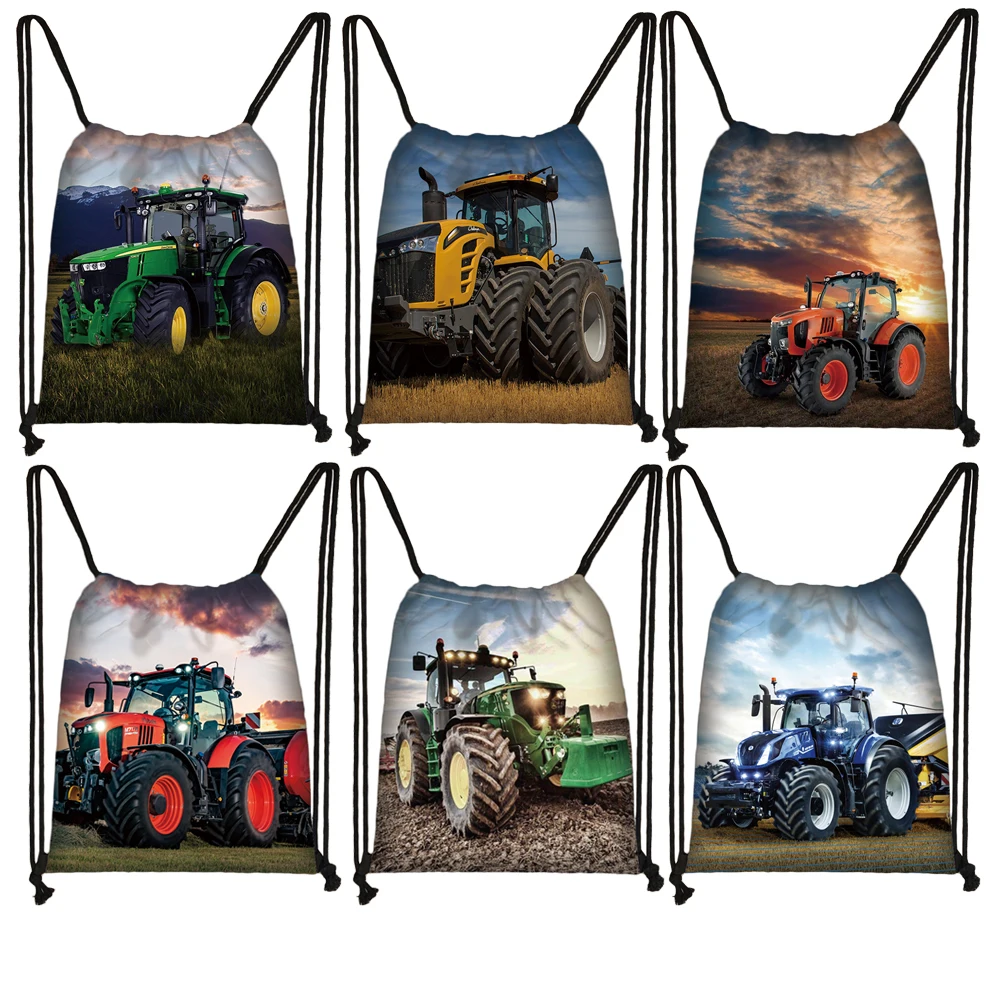 Play with Farm Tractor Print Backpack Teenager Boys Girls Rucksack Women Drawstring Bags for Travel Kids Book Bag Shoes Holder