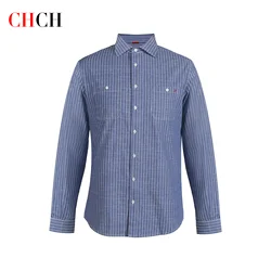 CHCH Men's Shirt 2024 New Blue Striped Top Business Casual Bottom Shirt