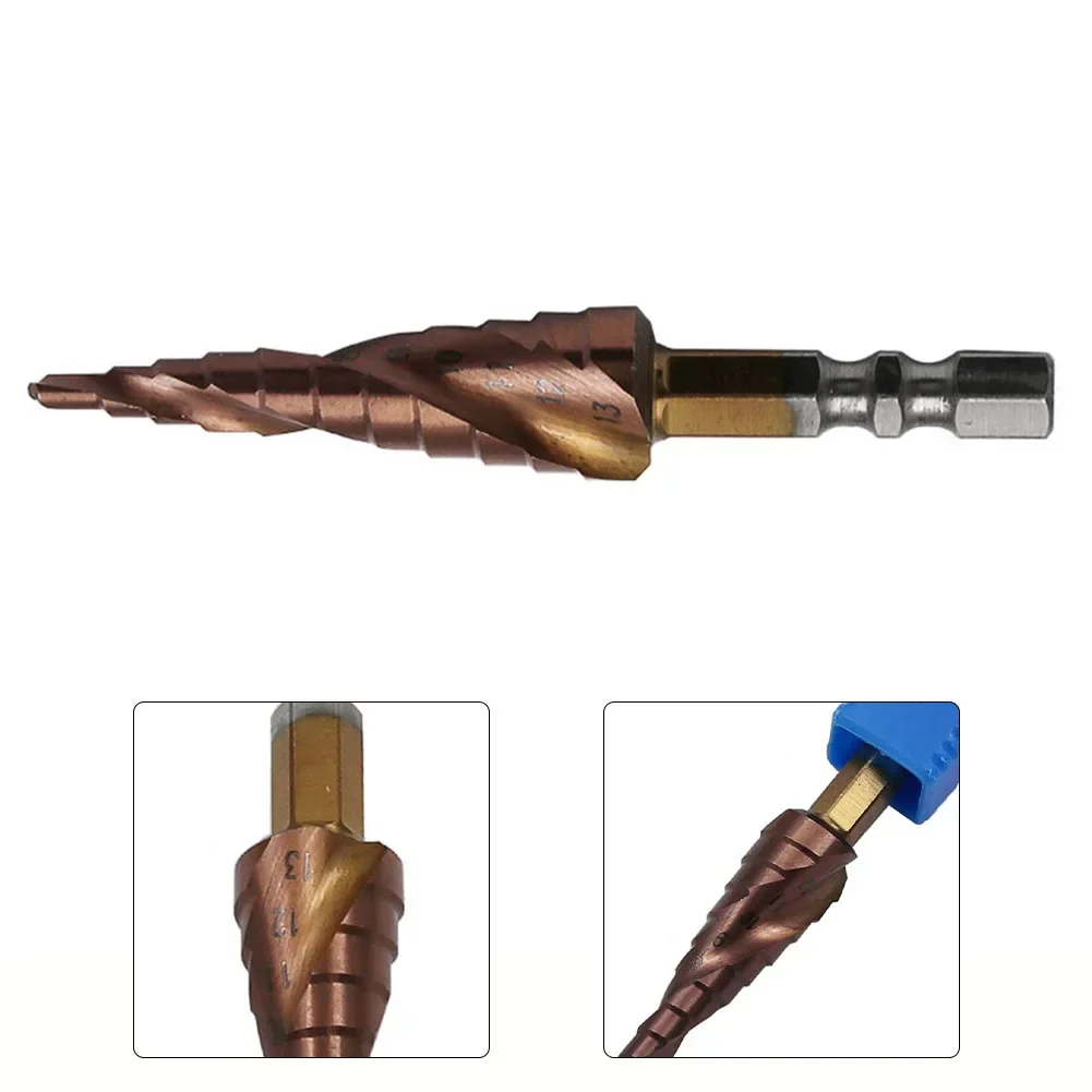 Imagem -05 - Passo Broca Hss co M35-cobalto Passo Broca Polegada Hex Haste Bits Metal-madeira Buraco Cortador Cone Perfuração Ferramentas Elétricas 313 mm