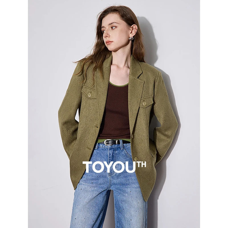 TOYOUTH Women Blazer Jacket 2024 Autumn and Winter 2024 New High-end Tailored  Collar Thicking Jacket Coat