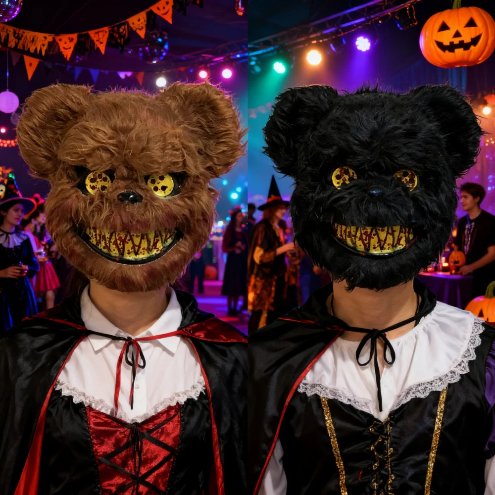 Halloween Cosplay Face Mask Fancy Party Stage Make-up Scary Plush  Bear Cartoon Head Cover Carnival Costume Prop Masquerade Mask
