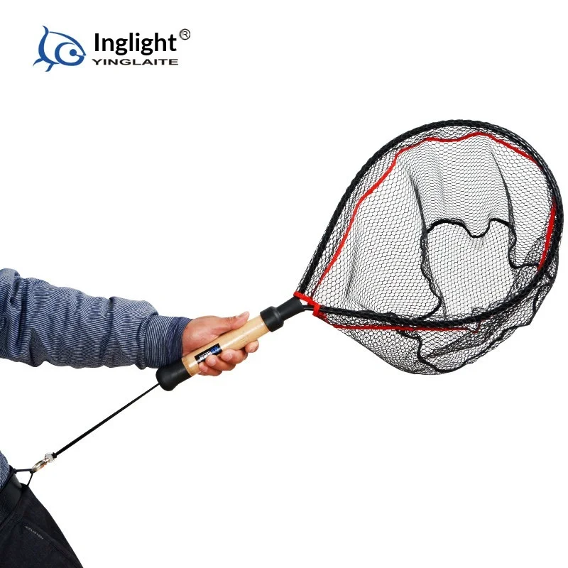 Yinglaite Fishing Landing Net Aluminum Alloy Frame Wood Handle Rubber Coated Non Stick Water For Fly Lure Boat Outdoor Angling - view 2