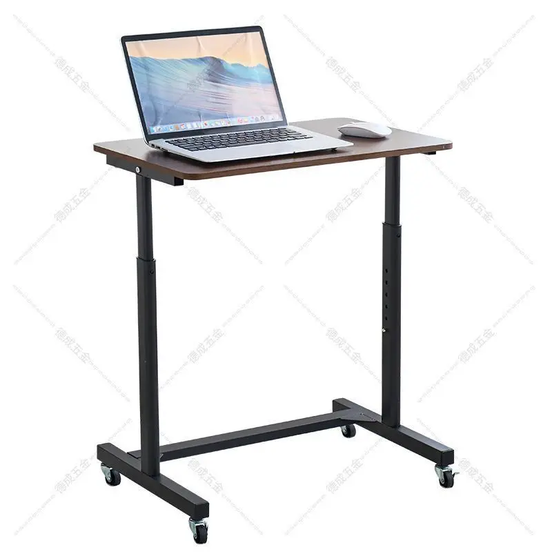 Mobile Height Adjustable Laptop Desk Walnut Top Black Frame Tiltable Desktop Rolling Computer Table For Sofa Bedside Home Office