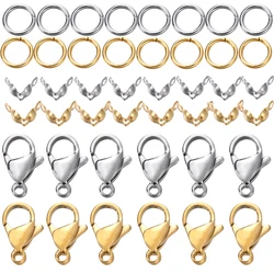 80Pcs/Set Stainless Steel Lobster Clasp Jump Rings Connectors Clasp Crimp End for Bracelet Necklace Chains DIY Jewelry Making