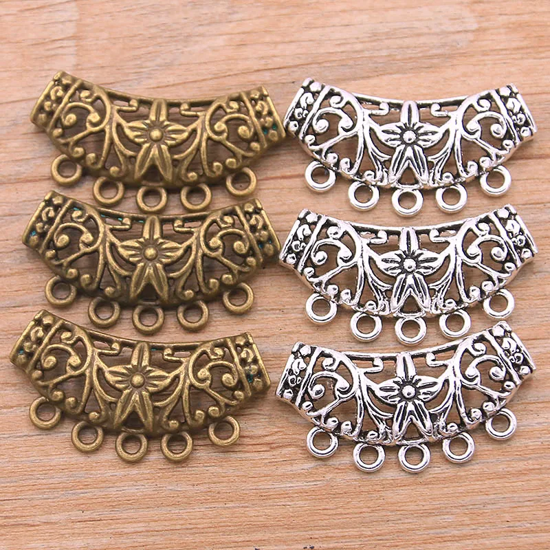 10Pcs 17*37MM 2 Color Retro Zinc Alloy Elbow Flower Porous Pendants Connectors Linker For DIY Charm Jewelry Accessorie