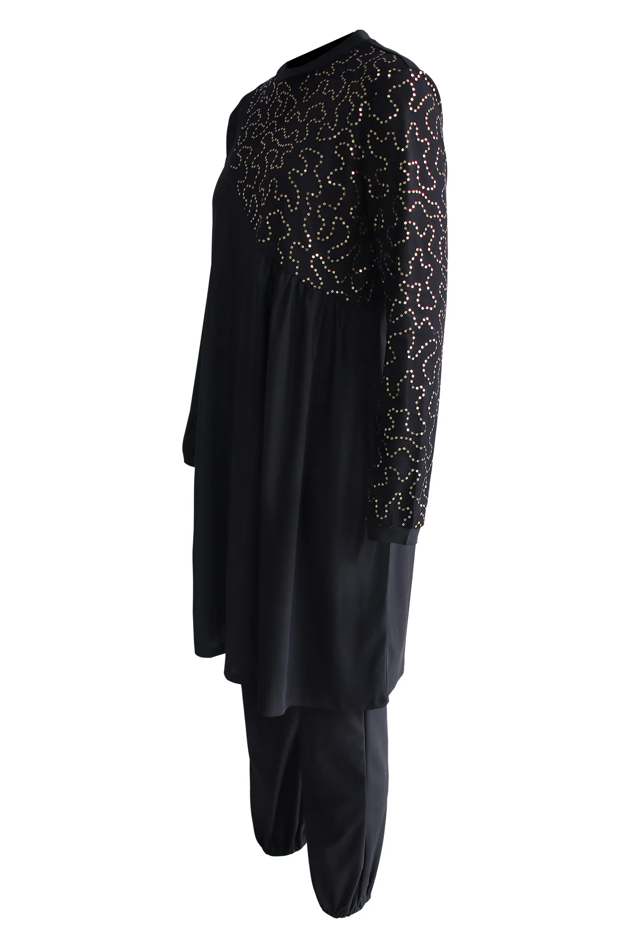 Muslim Swimwear Full Cover Patchwork Sequin Long Sleeve Surfing Conservative Three-piece Set Burkinabe for Veiled Women
