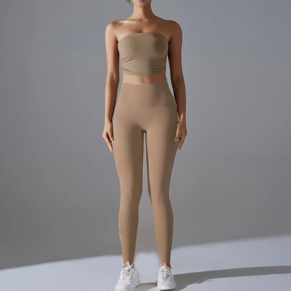 2 قطعة المضادة للانزلاق حمالة الصدر الرياضية اليوغا مجموعة النساء اللياقة البدنية العقيم السراويل رياضية بانت عالية الخصر يغطي الرجل رياضة أكتيفيوير XP85 #4