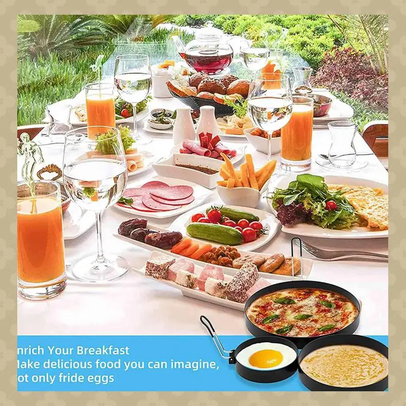

AB45 4X Non Stick Egg Rings,4 In&6 In&8 In Pancake Rings,Fried Egg Poacher Egg Cooking Mold With Oil Brush