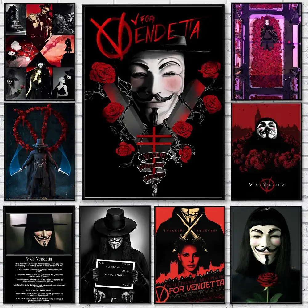 Classic Hackers Movie V For Vendetta Poster Waterproof HD Wall Sticker Self-Adhesive Art Poster Fade Resistant Home Room Decor