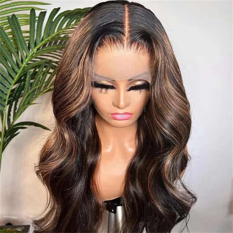 Prearrancked Destaque Loiro Onda Do Corpo Peruca, 26 ", 5x5, Silk Base, Glueless, Cabelo Humano Judaico, Cabelo do Bebê, HD Lace, Cabelo Europeu