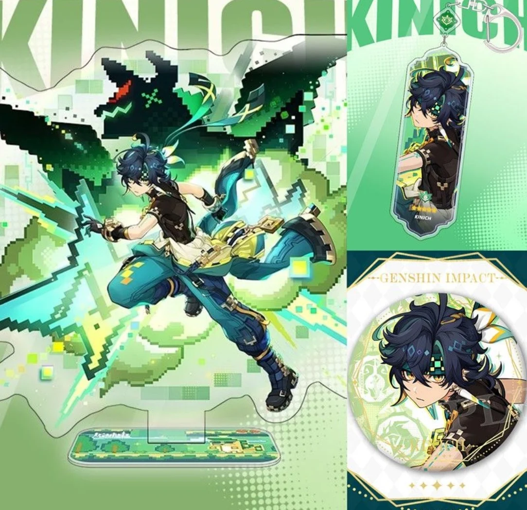 

2025 Anime Genshin Impact 5.0 Vertical Drawing Series Mualani Kachina Kinich Badge Keychain Acrylic Stand Card Decoration