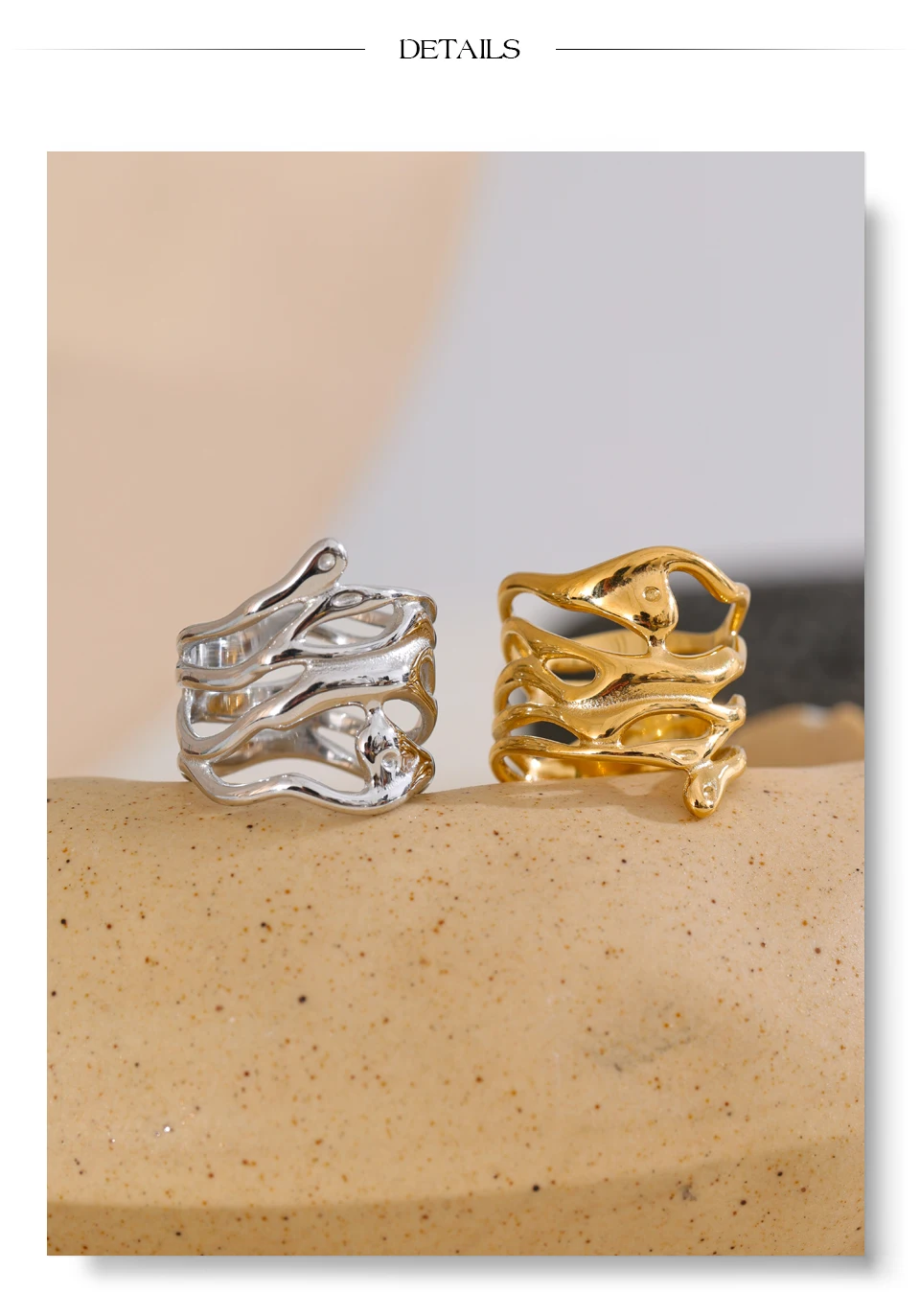 Yhpup # Trendiger 316L Edelstahl geschichteter hohler geometrischer breiter Ring Gold Silber Farbe 18K PVD plattiert Modeschmuck Geschenk – Detail 13