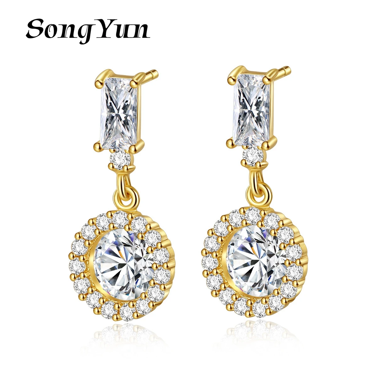 

SongYun Jewelry MHT Quality Brass Stud Earrings Drop CZ 7A Zircon Minimalist Statement Jewelry Women Earring Jewelry
