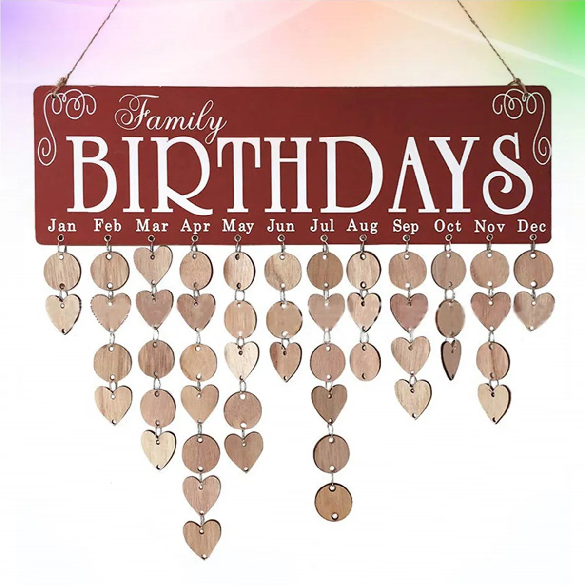 

50 Round 50 Heart Wooden Hanging DIY Birthday Reminder Calendar Planner Board Home Decor Wall Ornament Gift for Family Friends