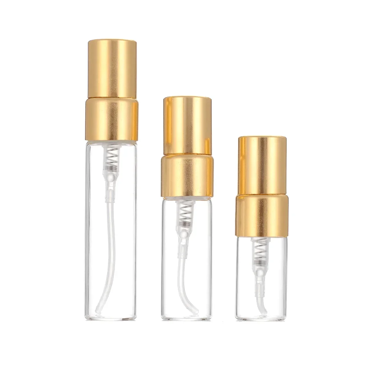 50/100pcs 2ml 3ml 5ml 10ml Glass Perfume Bottle with Metal Spray Empty Cosmetic Bottles Atomizer Refillable Glass Vials