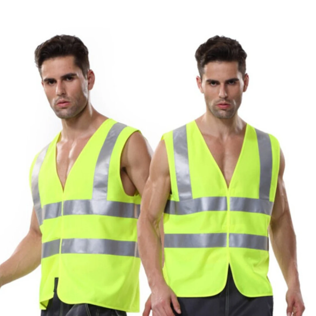 A628 Fluorescent Yellow Reflective Vest 3m Reflective Material Polyester Knitted Fabric Zipper