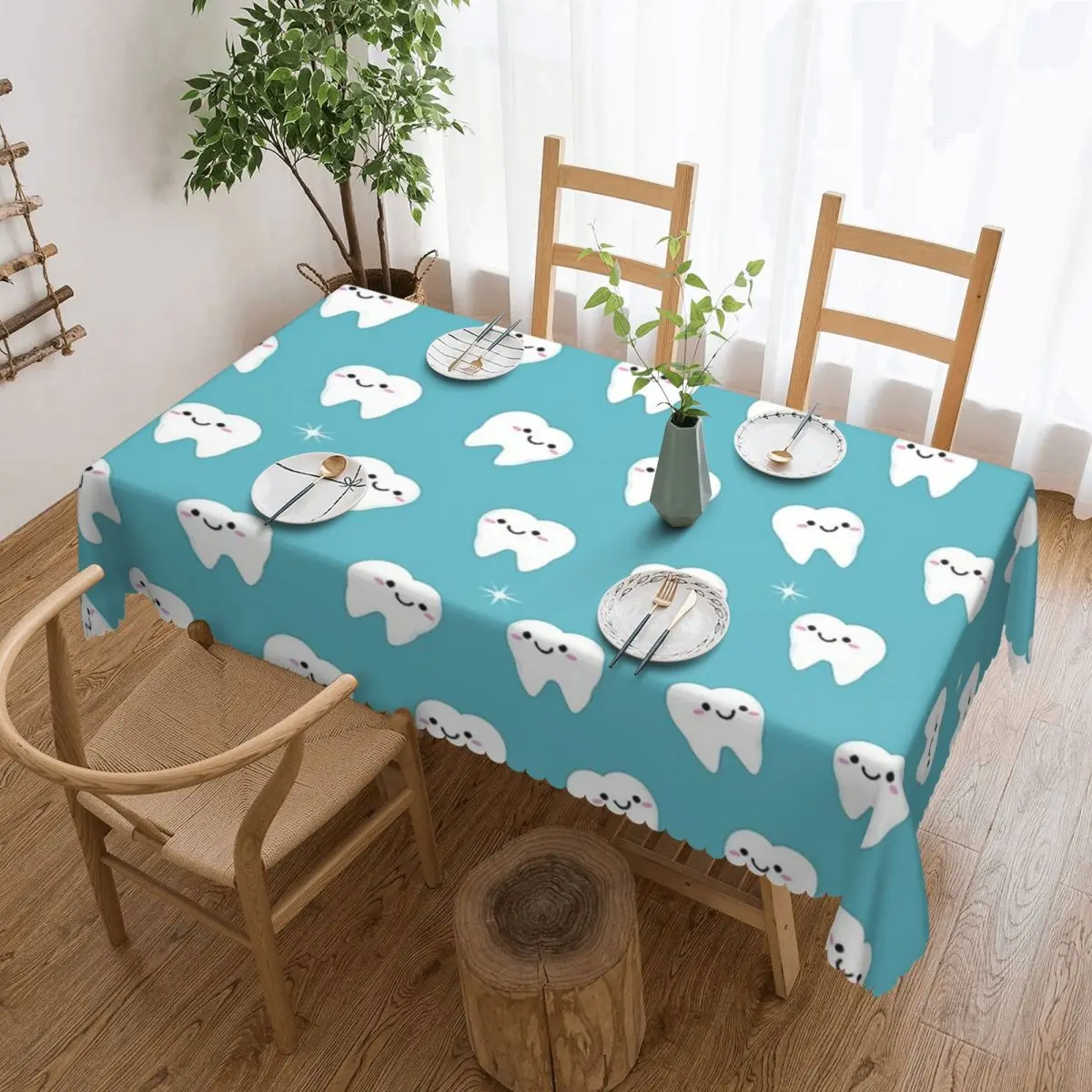 Dentist Tooth Teeth Tablecloth Restaurant Kitchen Rectangular Tablecloth Festival Party  Tablecloth Dining Table Cover