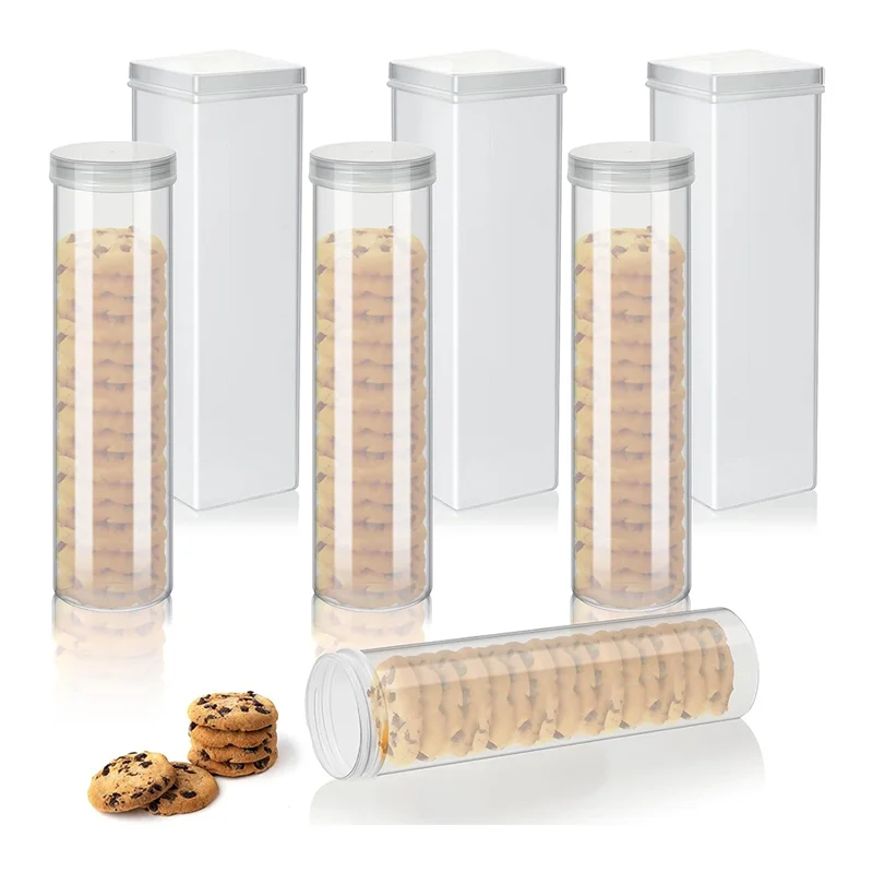 A04G-Custode de almacenamiento de galletas saltine, contenedor de galletas de plástico, soporte para galletas, redondo y cuadrado, para mantenerse fresco, 6 uds.