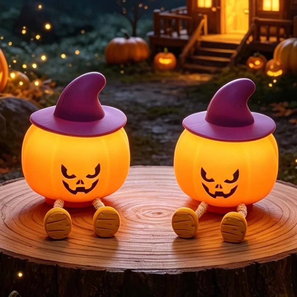 Rechargeable Pumpkin Night Light Dimmable Timer Function Tap Control Nightlight Soft Texture Phone Holder for 5V/1W