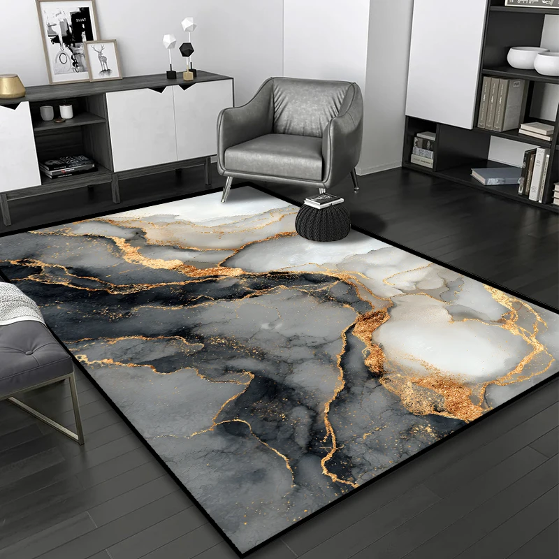 Light Luxury Natural Marble Fluffy Bedroom Carpet Decoration Living Room Study Antiskid Rug Easy Clean Soft Tables Chairs Mat