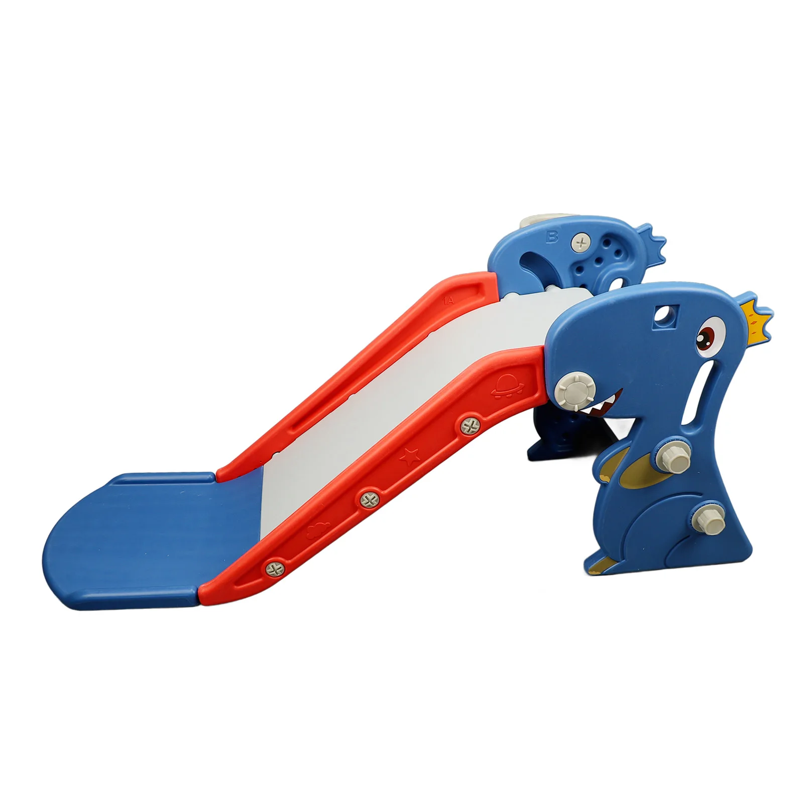 Slide dobrável multiuso, trilho de garra em forma de dinossauro, construção azul, corrediça interna com cesta de basquete, alpinista para casa