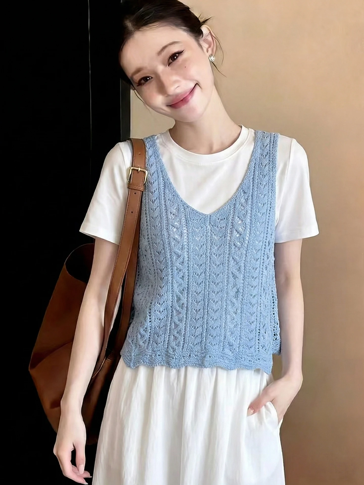 

Trendy Design Casual Simple Knitted Top Summer New Style 2026 Two-Piece Set Korean Fashion Versatile Short Sleeve round Neck