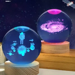 Sistema solar Planet Crystal Ball Night Light, 3D Gravado a Laser Galaxy Moon LED Light, Decorações para casa criativas, Presente Kids, 6cm, 8cm