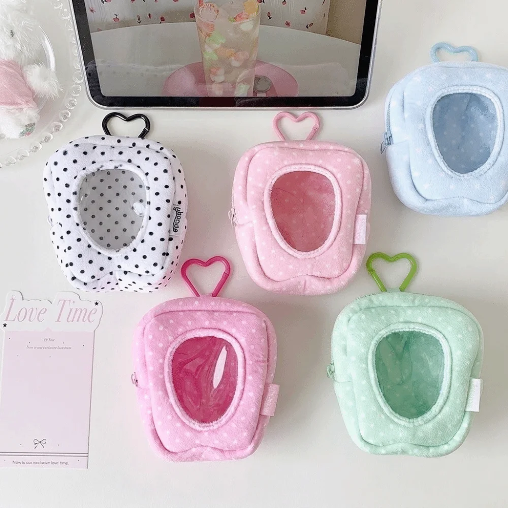 Bag Charm Transparent Polka Dot Coin Purse PVC Heart Button Protector Case Kaychain Display Hanging Storage Bag Student