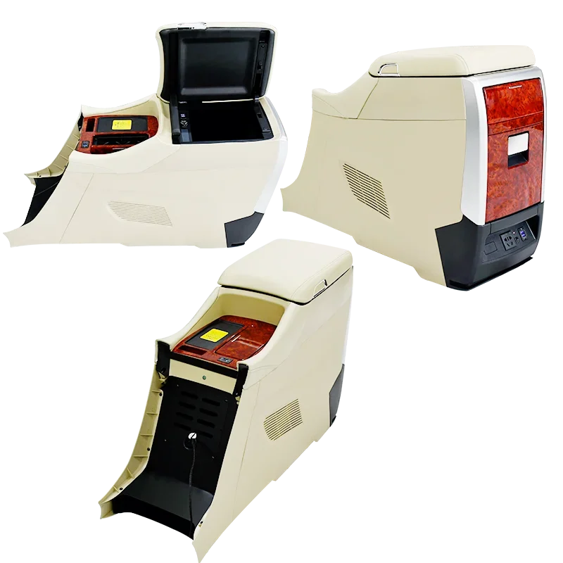 

Refrigerator with main and auxiliary center armrest box storage box with cup holder in automobile business vehicle