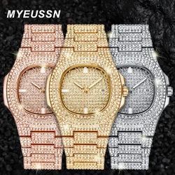 Hip Hop Men Watch Iced Out Diamond Sparkling Quartz Watches Fashion Classic Arabic Gold Roman Calendar Steel Clock Watch Jewelry